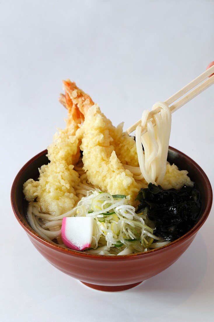 Prawn tempura on udon noodles (Japan)