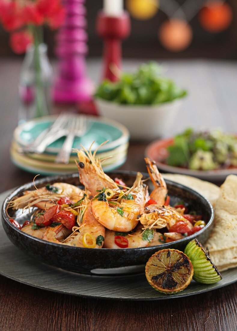 King prawns with chilli, garlic and tomatoes