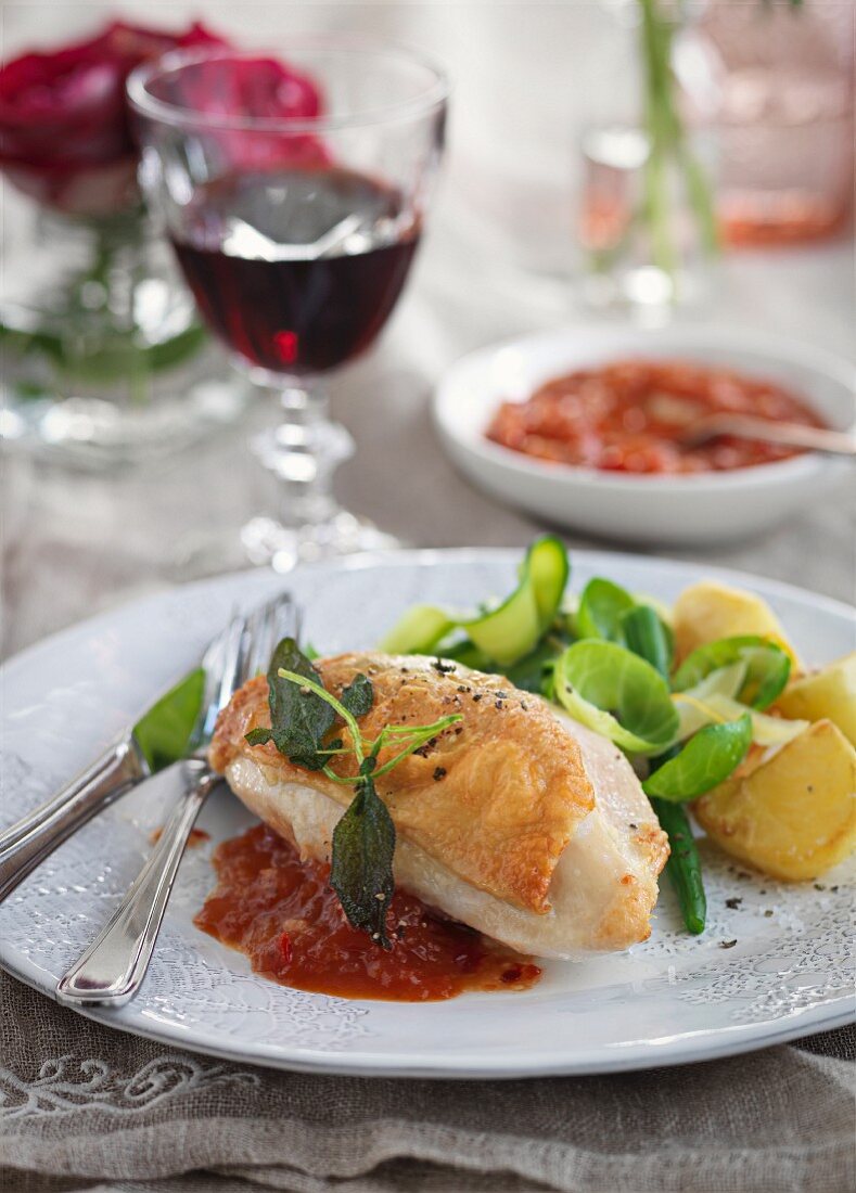 Sage chicken with tomato sauce