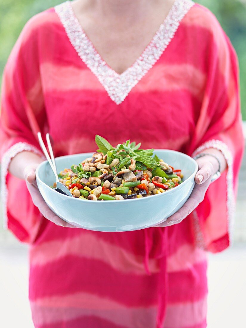 A large legume salad with fresh herbs