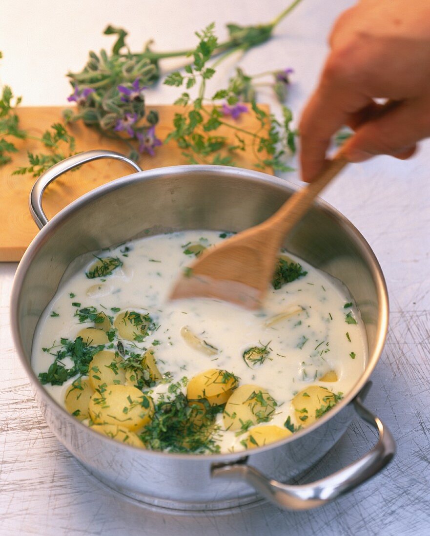 Potatoes in a herb sauce