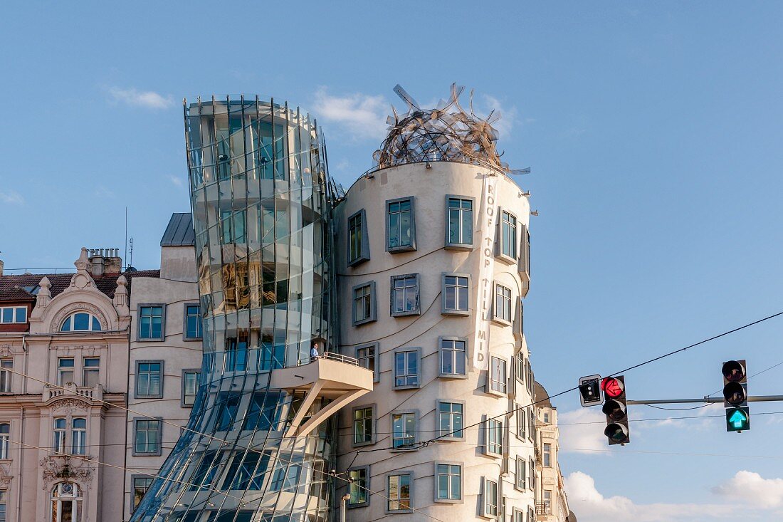 The Dancing House created by the famous architect Frank Gehery in Prague new town