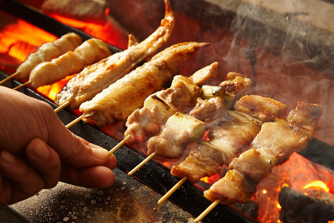 Chicken kebabs on a barbecue
