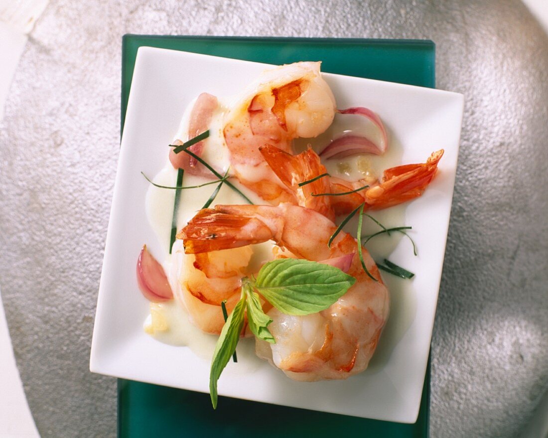 Prawns with mint and coconut milk