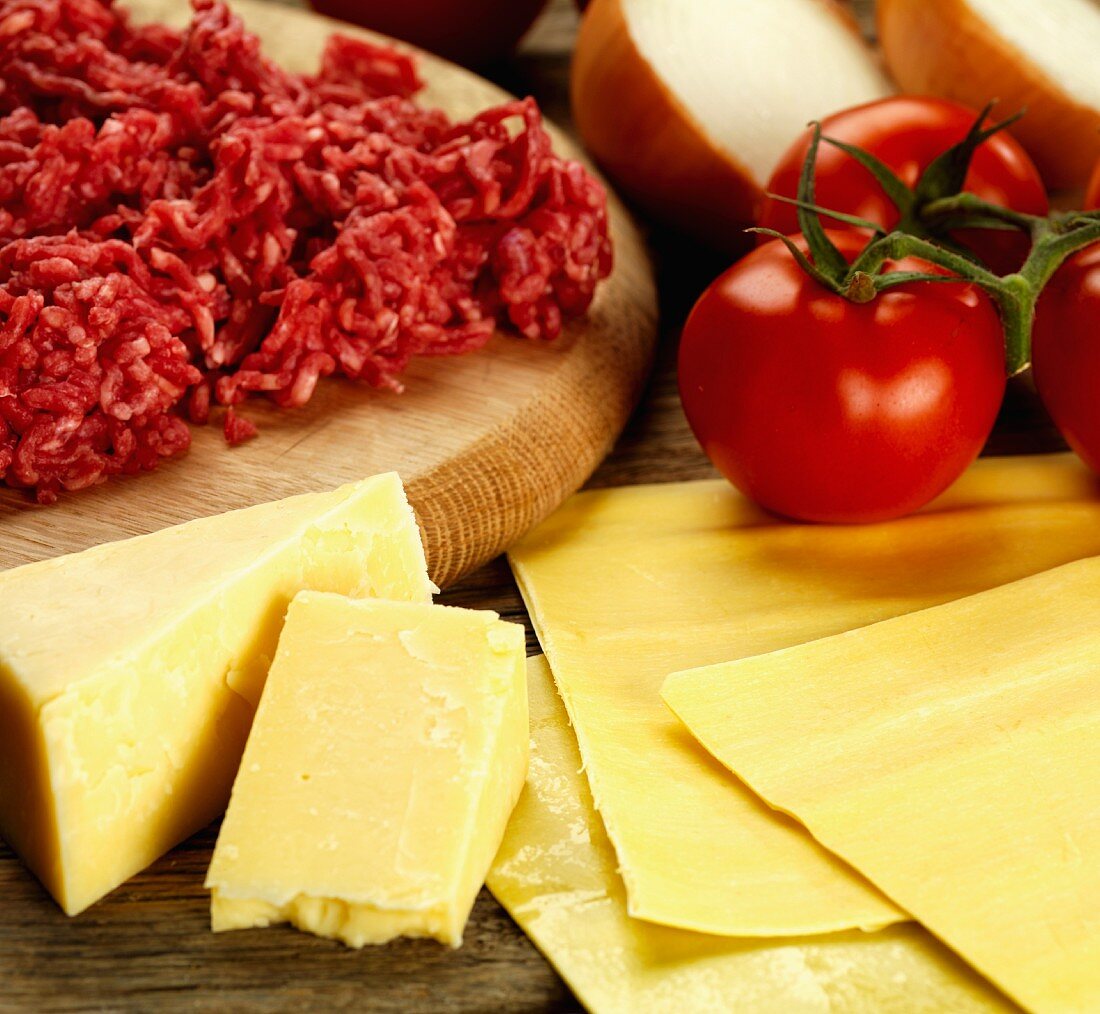Ingredients for lasagne with minced meat