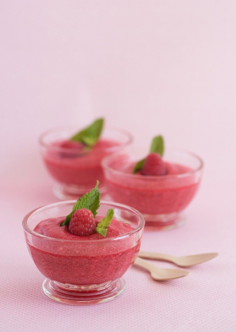Bowls of raspberry mousse