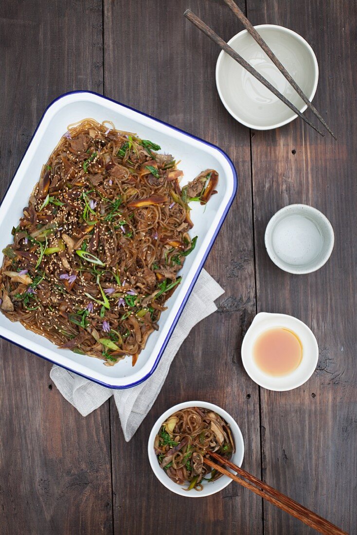 Japchae (fried sweet potato noodles, Korea)