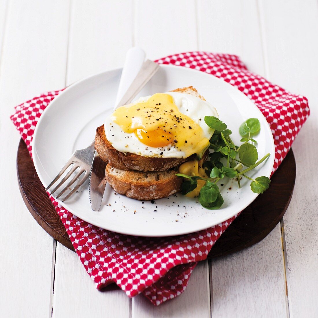 Toast with fried egg and Hollandaise sauce