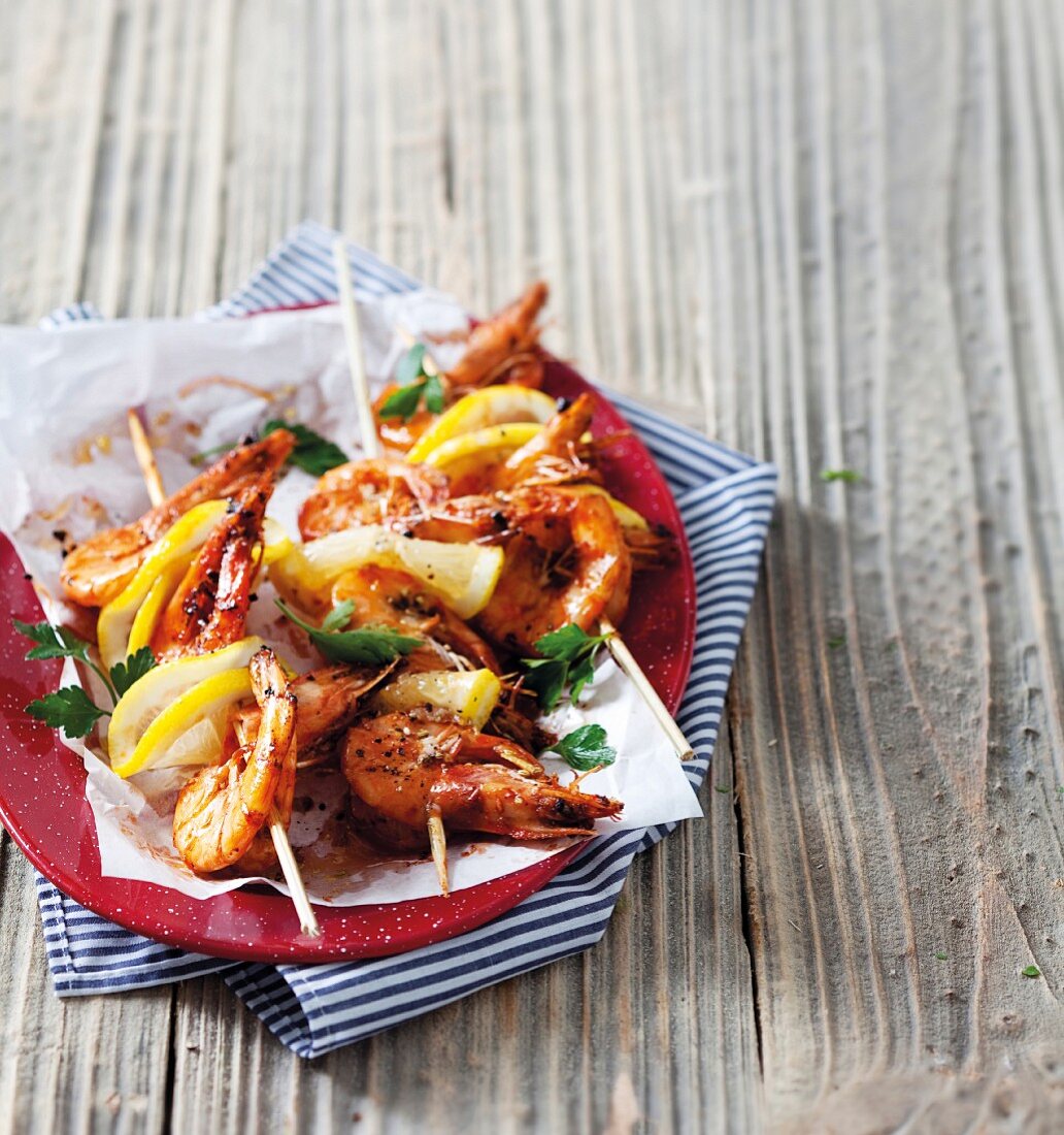 Barbecued prawn skewers