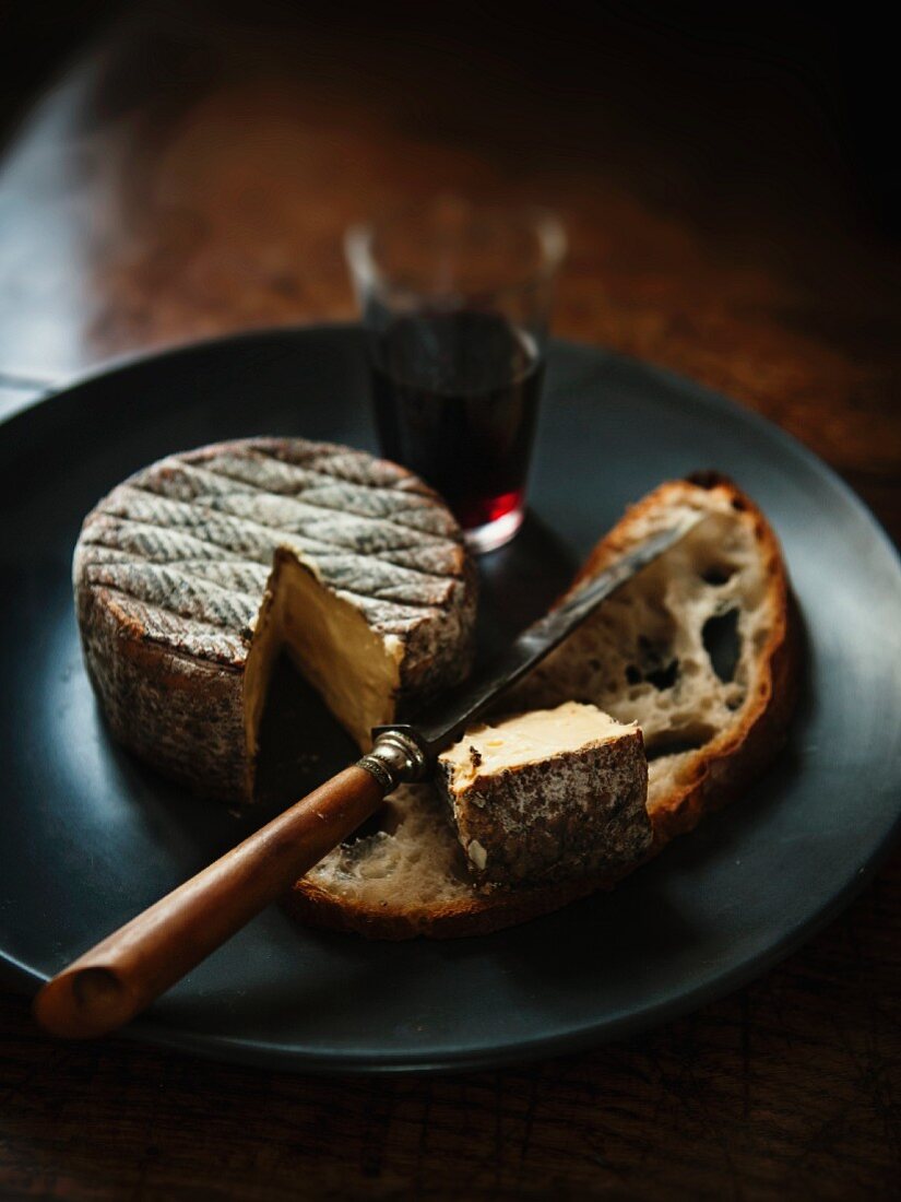 Cheese, bread and red wine