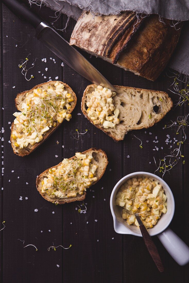 Slices of bread with a sweetcorn spread