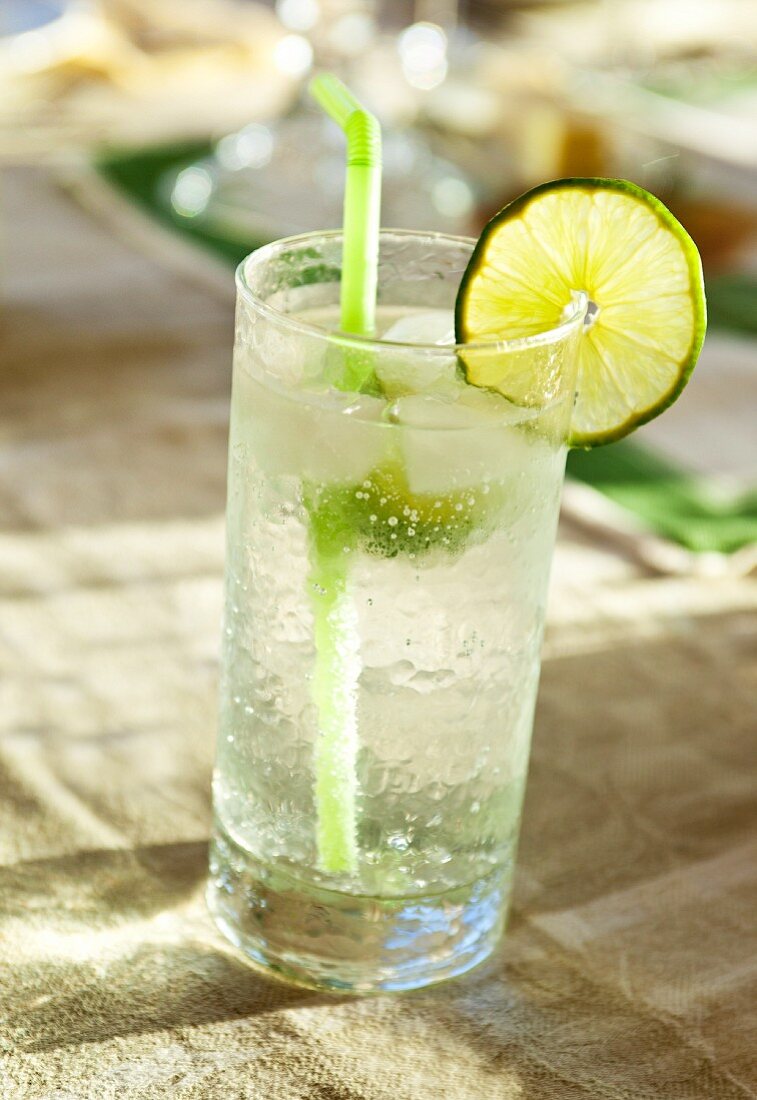 Vodka and tonic with a slice of lime