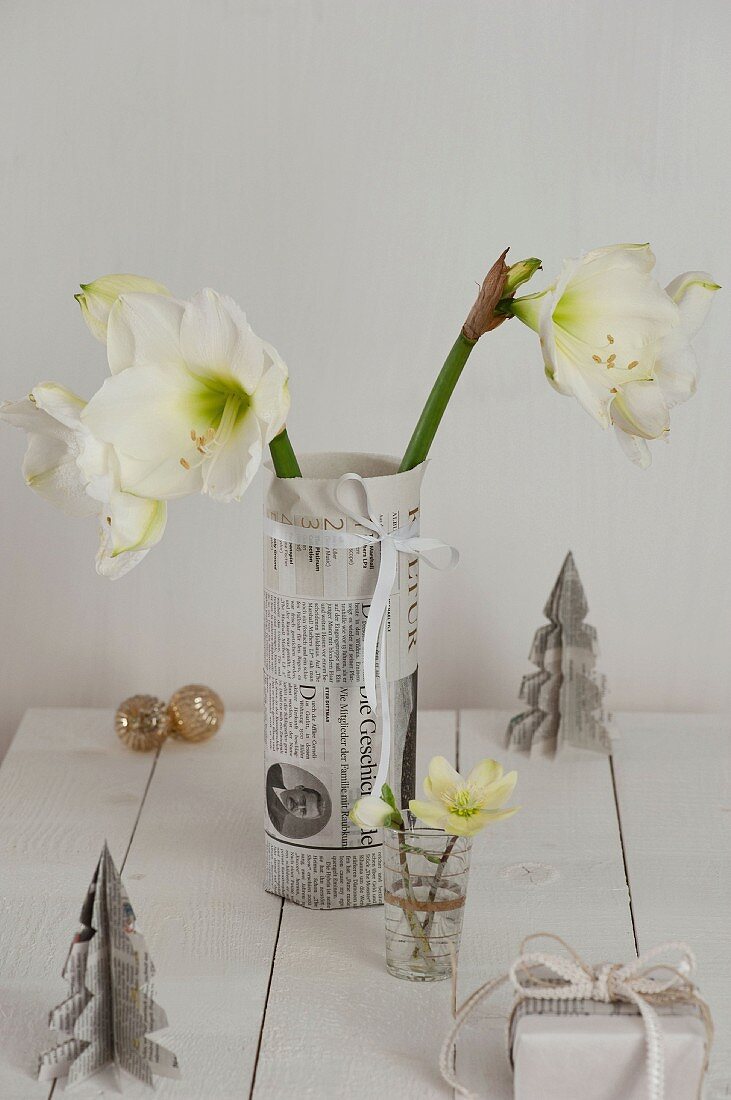 Hand-crafted vase cover made from newspaper