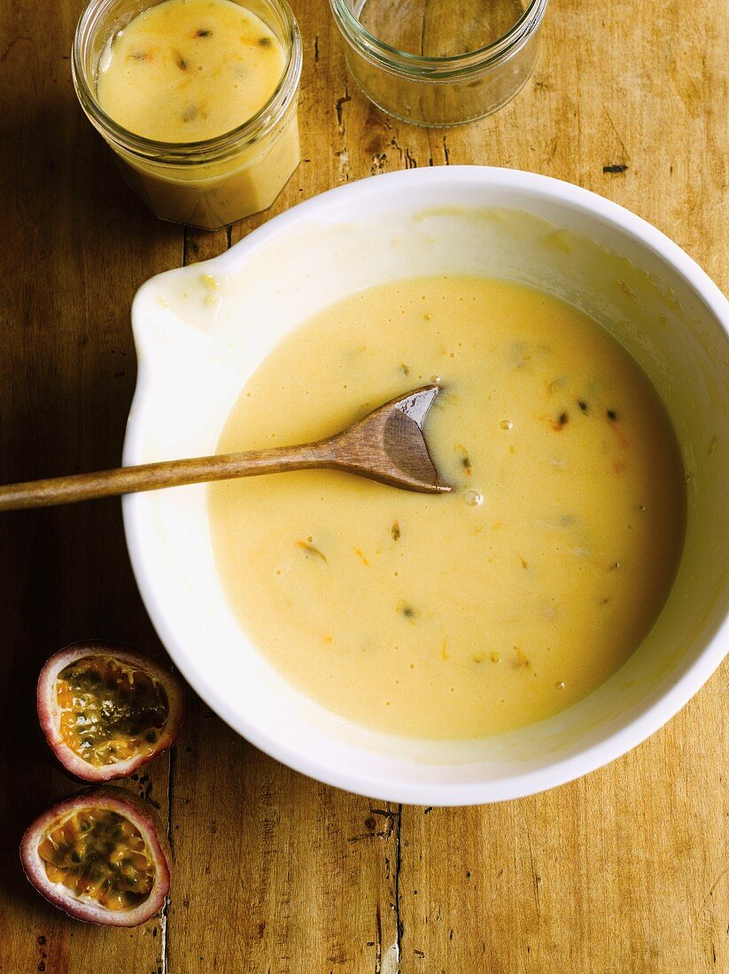 Passion fruit sauce being made