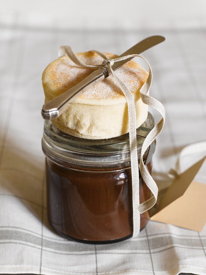 Chocolate and hazelnut spread in a jar as a gift
