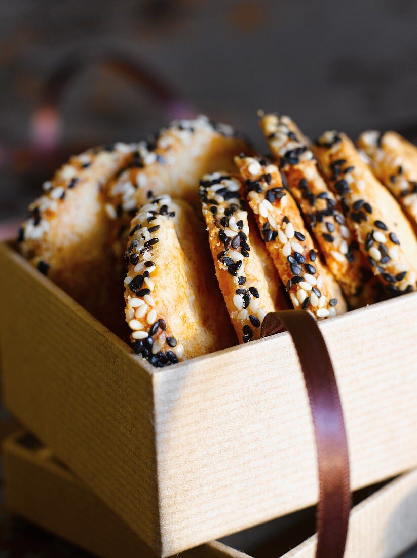 Sesame seed biscuits in a gift box