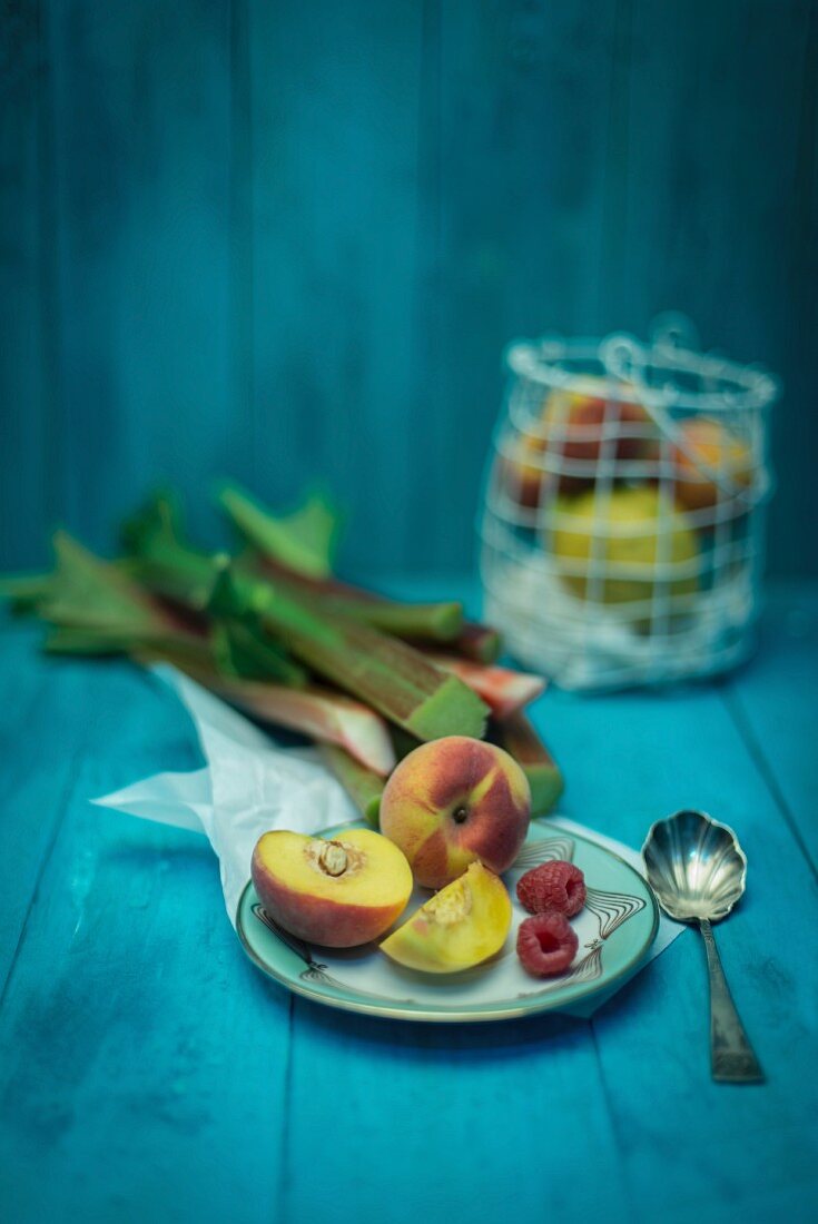 Peaches, raspberries, rhubarb and lemons