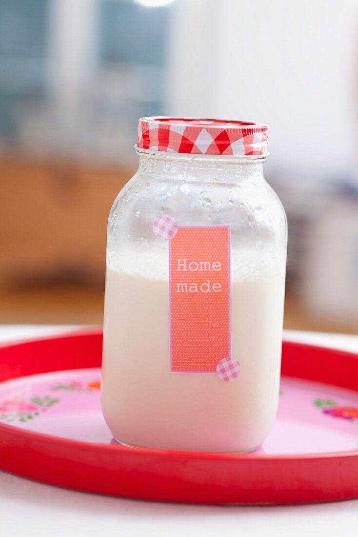 A jar of homemade yoghurt