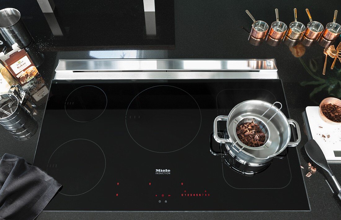 A pot of water on a modern induction stove