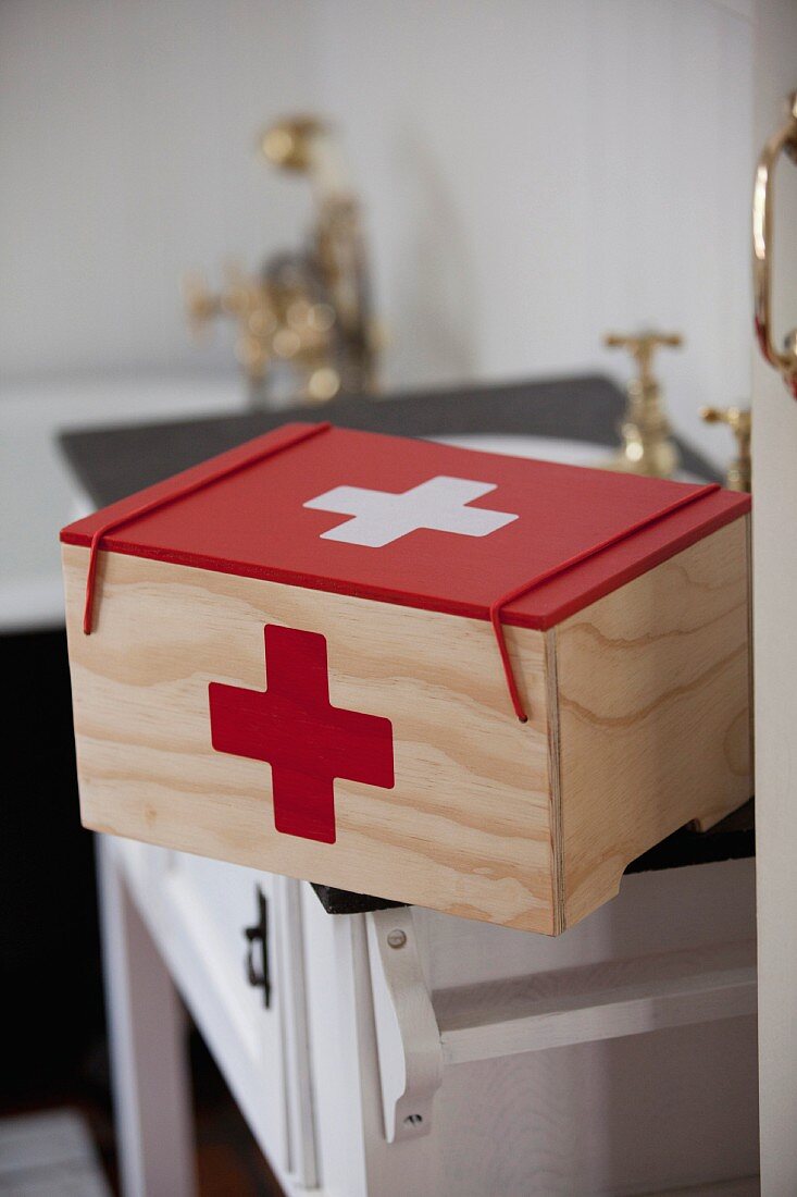 First aid box painted with red cross