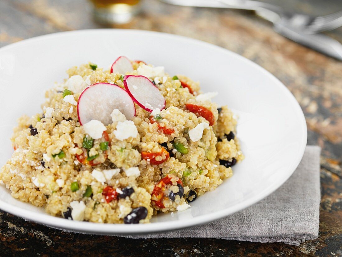 Quinoa salad with lentils and feta cheese
