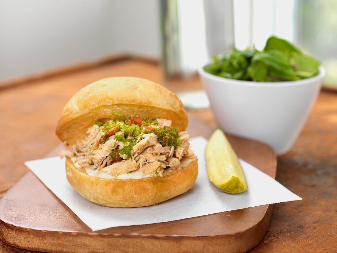 Pulled chicken and pesto roll