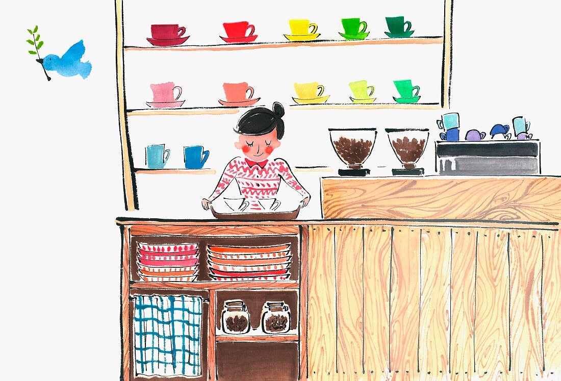 A barista in a coffee shop (illustration)