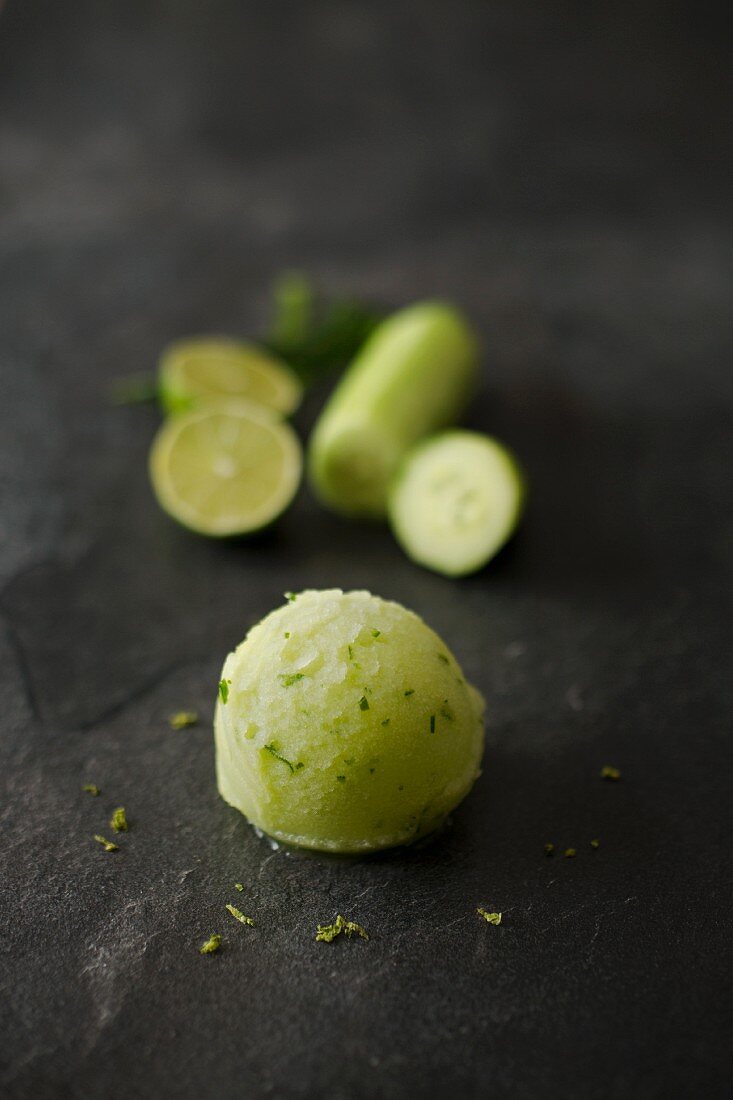 A scoop of cucumber and lime sorbet