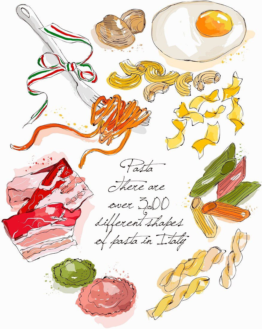 Verschiedene italienische Pastasorten (Illustration)