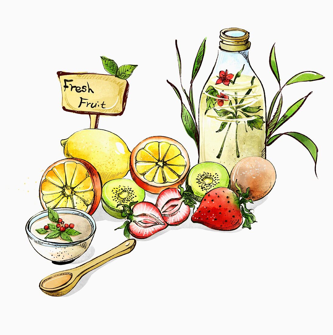 An arrangement of fresh fruit (illustration)