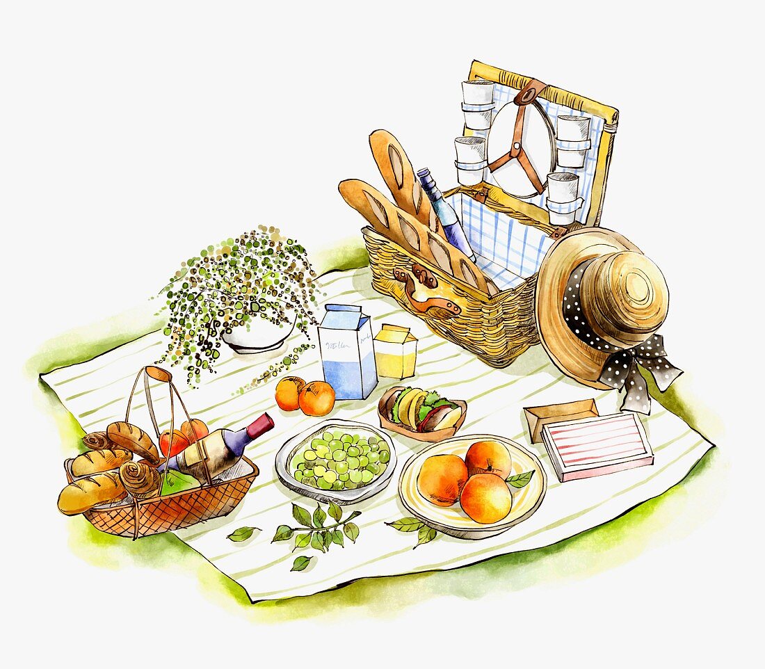 Picknick auf Picknickdecke (Illustration)