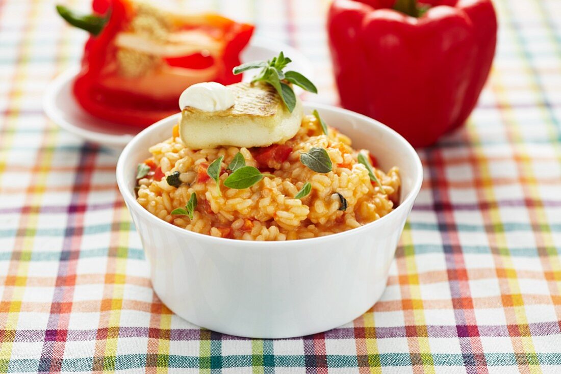 Paprikarisotto mit gebratenem Ziegenkäse