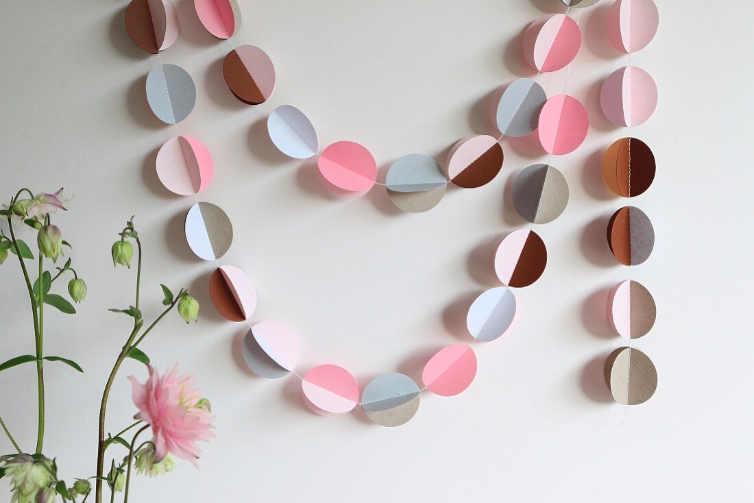 Hand-crafted garland of stamped paper circles