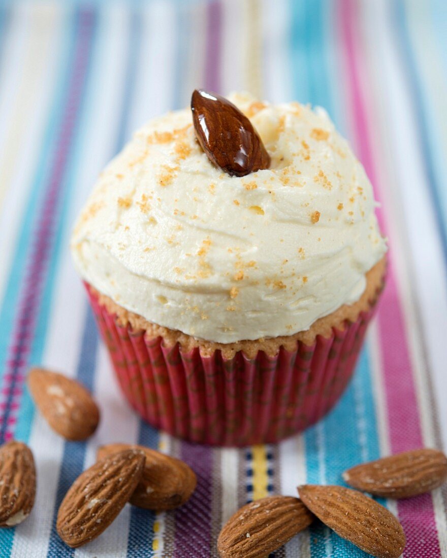An almond cupcake with caramelised almonds and amaretto butter cream