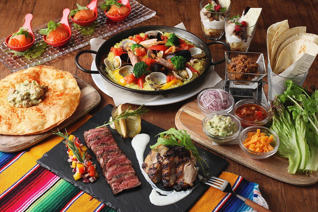An arrangement of various Mexican foods