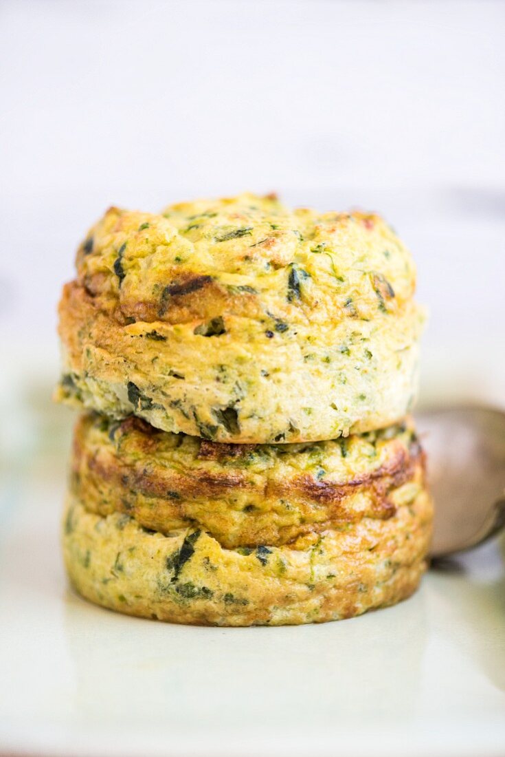 A stack of cauliflower and courgette cakes