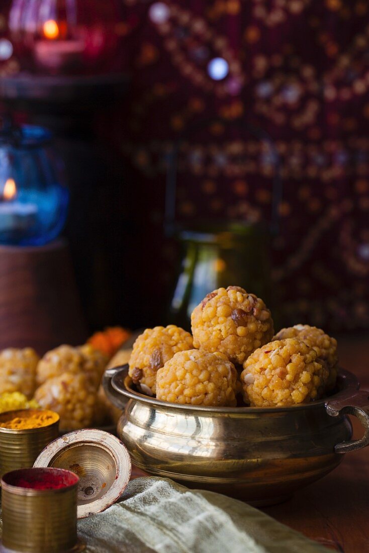 Boondi ladoo (sweet fried dumplings, India)