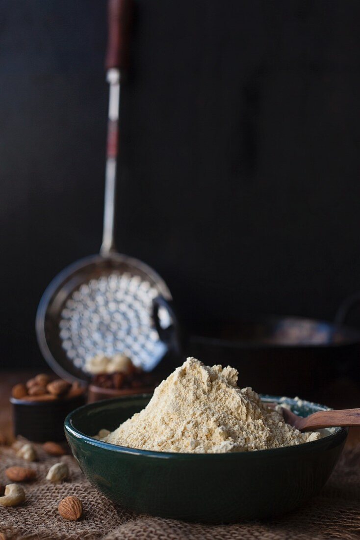 Ingredients for boodni ladoo (sweet, fried dumplings, India)