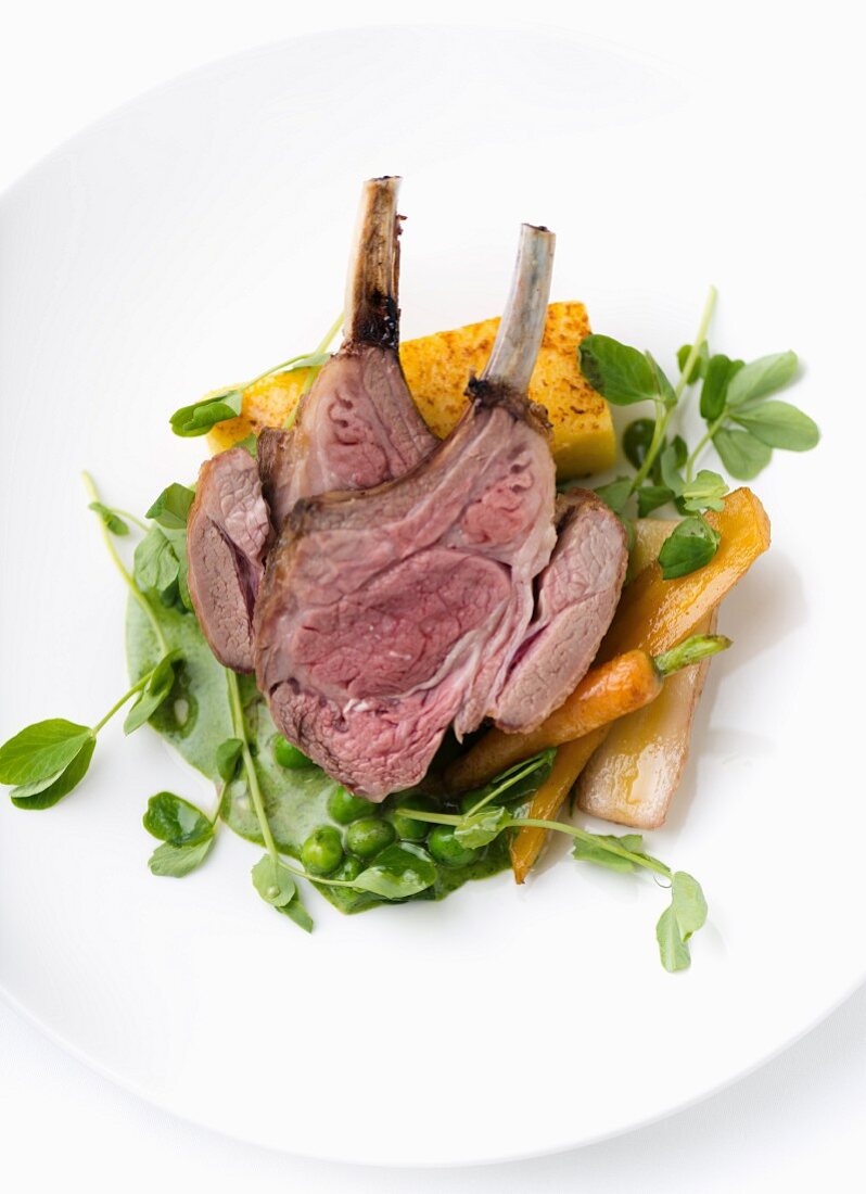 Lamb chops with vegetables and polenta