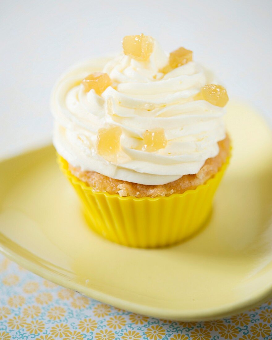 A cupcake with candied ginger