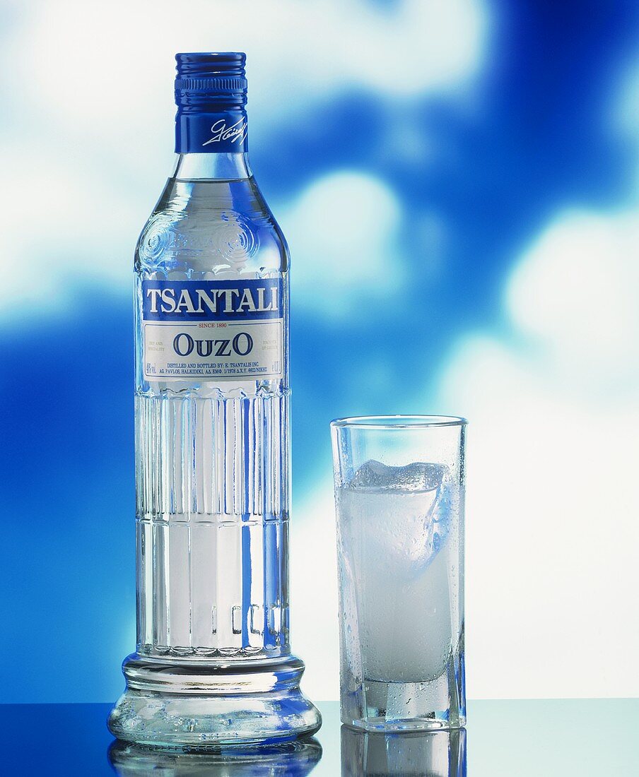 A Bottle and Glass of Ouzo