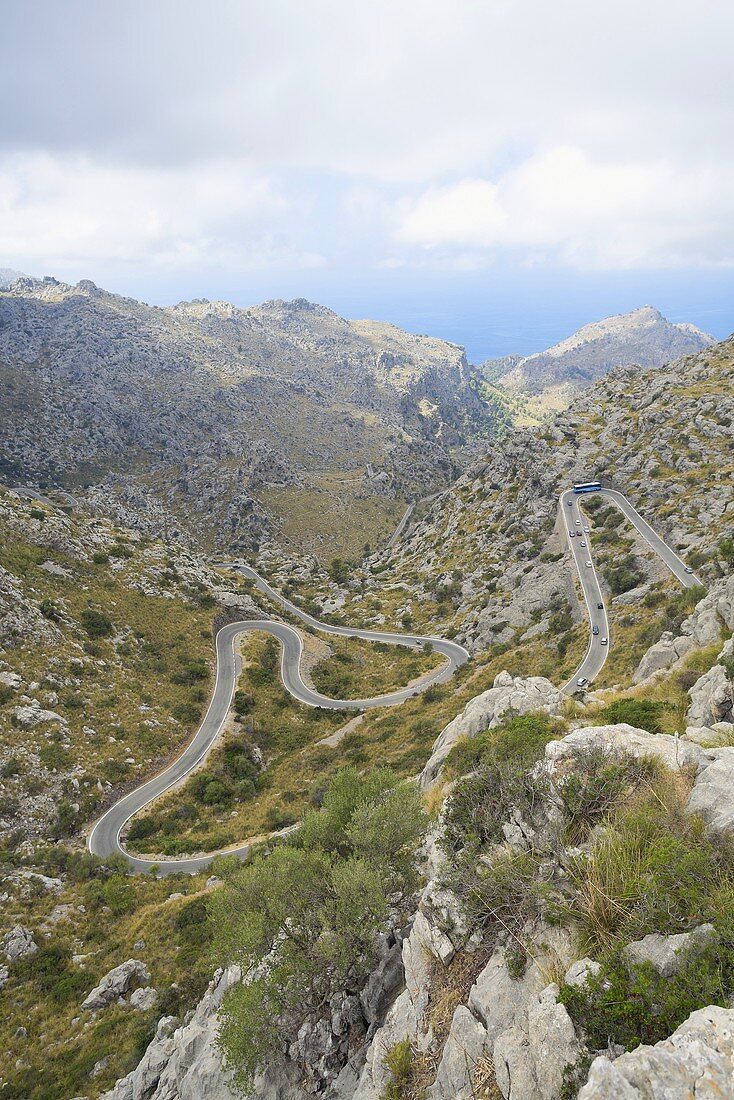 Serpentine roads winding through the Tramuntana Mountains, Majorca