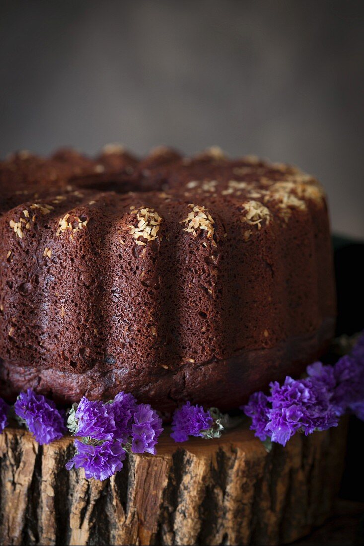 Chocolate orange cake with beetroot, honey, chia seeds and spelt flour