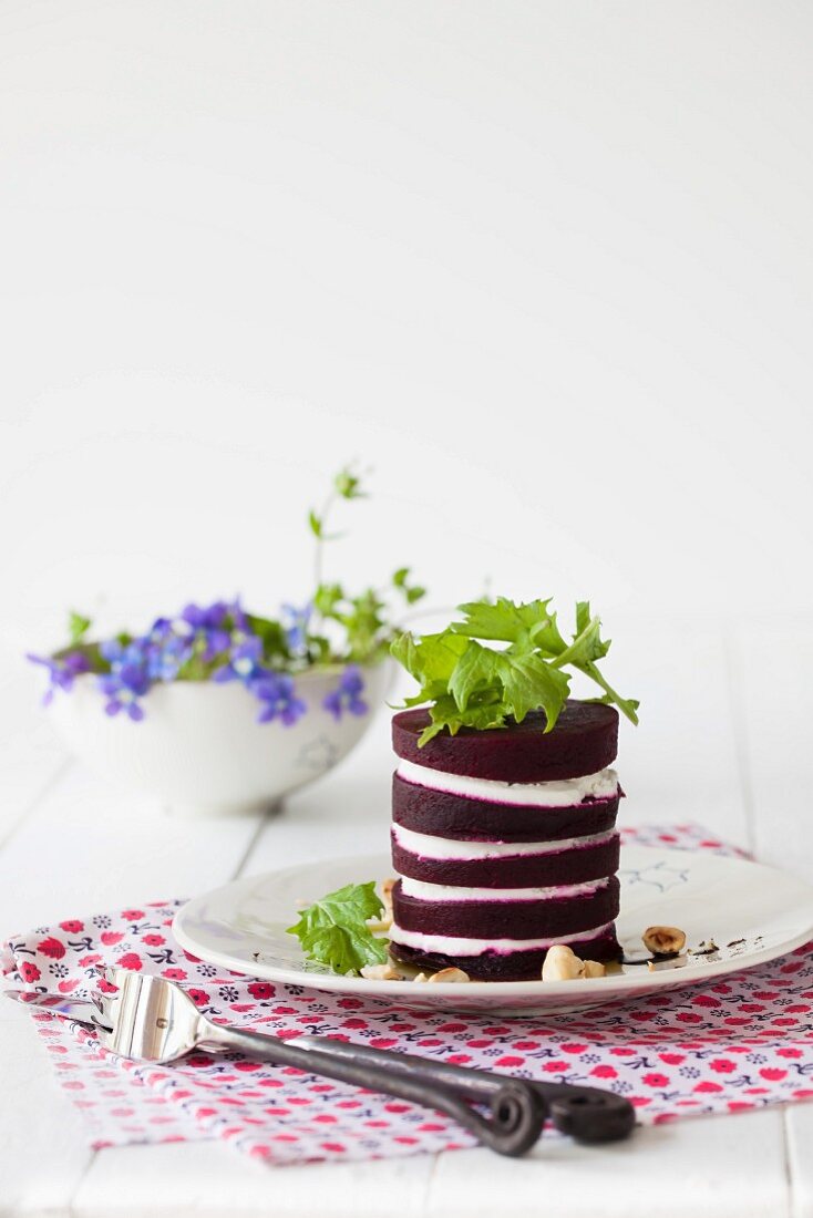A tower of beetroot and goat's cheese