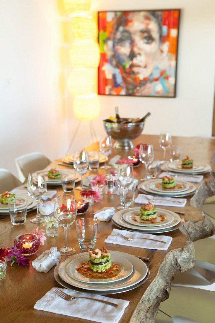 A table laid with avocado skewers