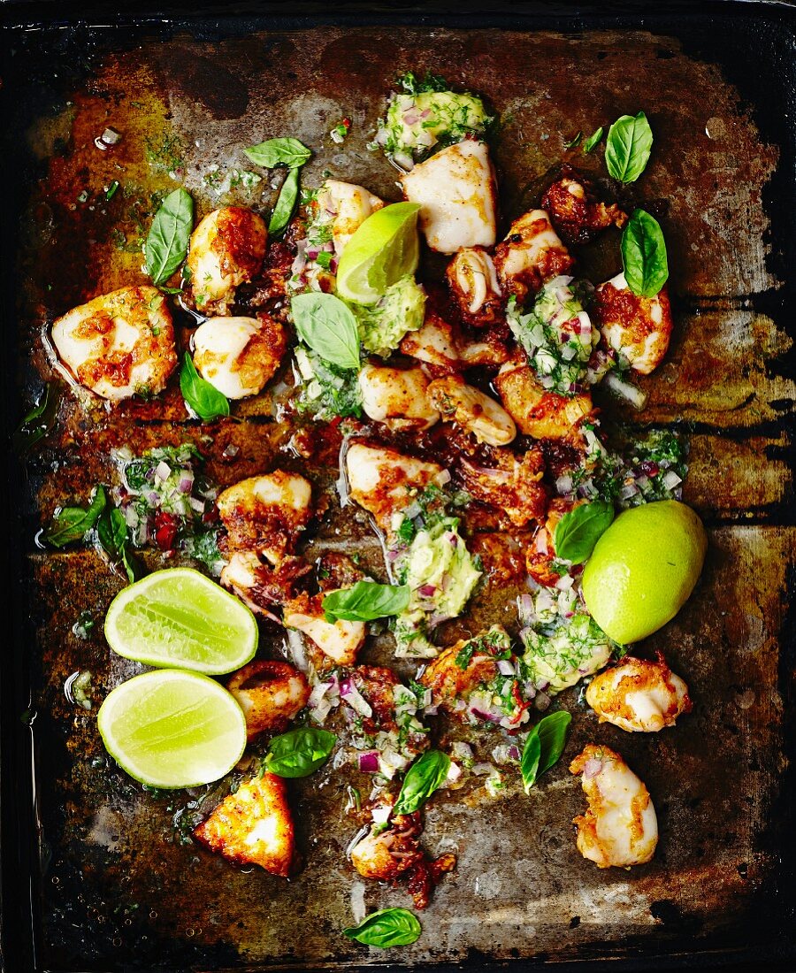 Chicken with lime and basil (seen from above)