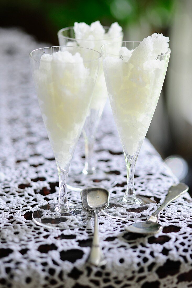 Lemon granita in champagne glasses
