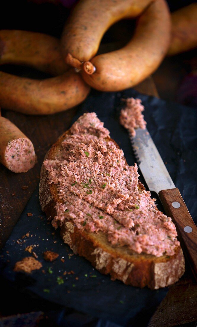 Liver sausage on a slice of rustic bread