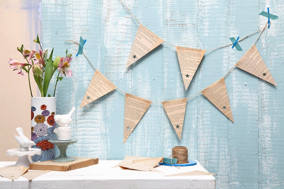 Bunting hand made from old book pages