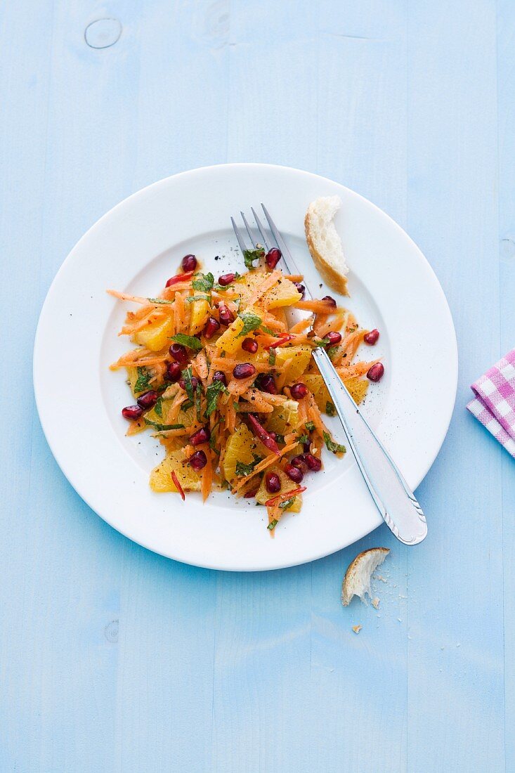 Carrot and orange salad with pomegranate seeds
